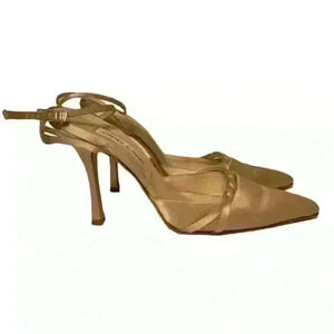 JIMMIE CHOO AUTHENTIC SATIN CHAMPAGNE PUMPS